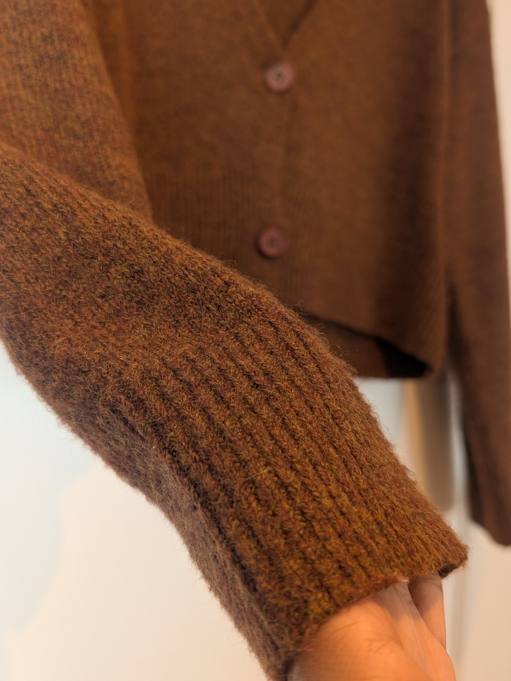OAK + FORT Brown V-Neck Cropped Button Cardigan - Picture 3 of 5